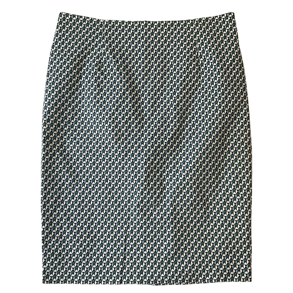 Boden Women Pencil Skirt US 14R Blue Geometric KneeLength Fancy Formal 36” Waist